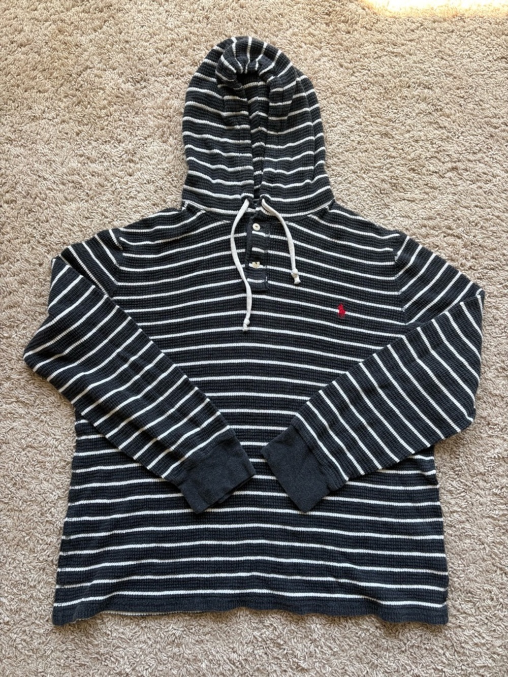 Polo by Ralph Lauren Black & White Striped Hooded Knit Pullover